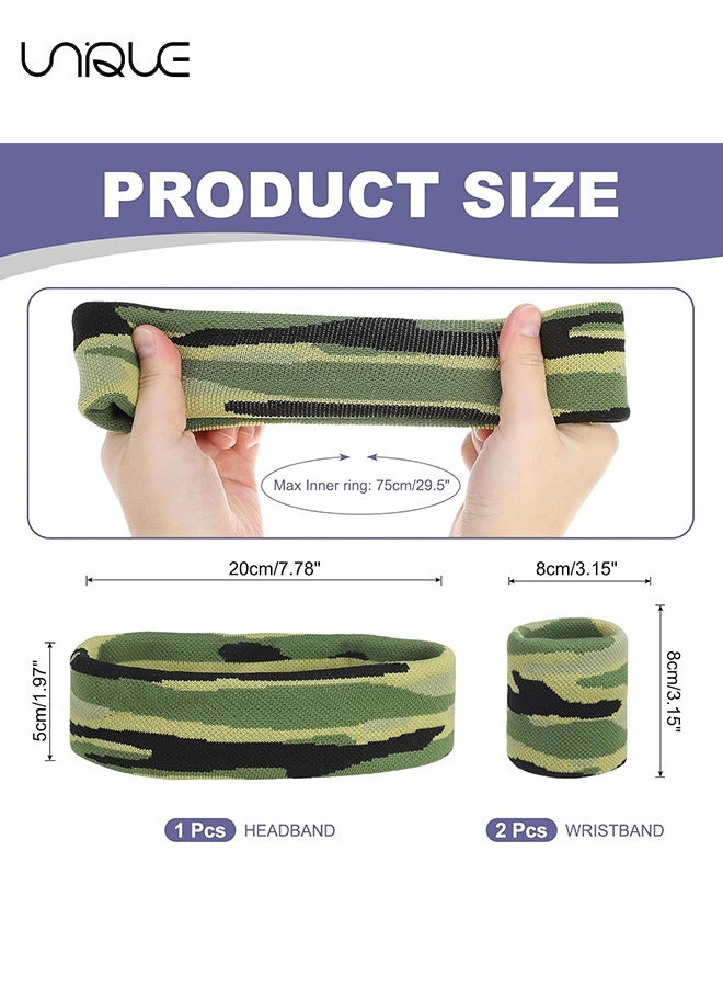 Unique 3PCS Sweat Band Set Sports Terry Cloth Headband Wristband Set Moisture Wicking Sweat Absorbing Head Band for Women Men Workout Exercise (Striped Camouflage) - Image 2